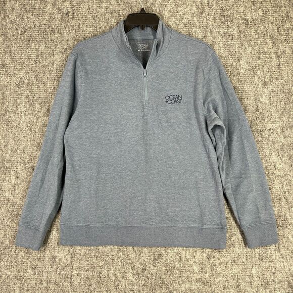 Ocean Coast Sweater Men Medium Blue Sweatshirt 1/4 Zip Cotton Blend Casual Beach - Picture 1 of 9